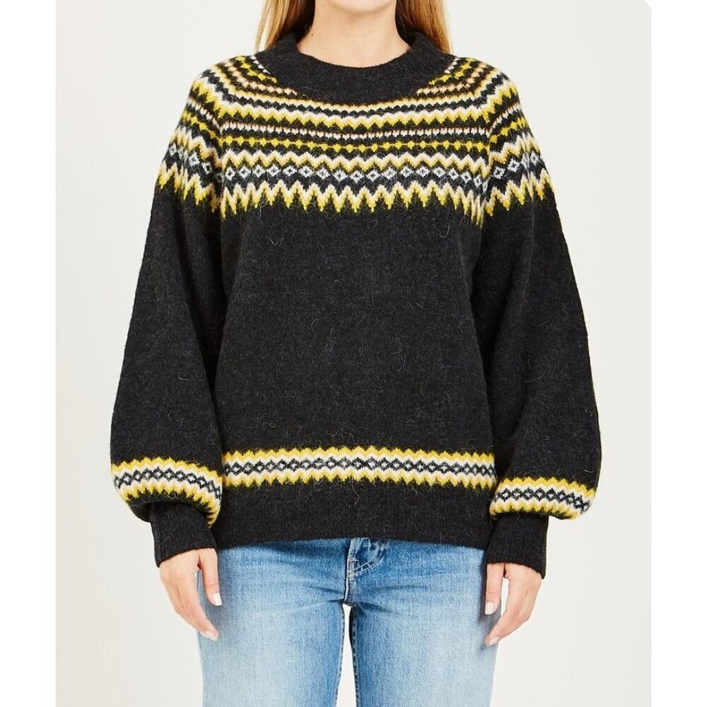 JUST Female Svan Knit Sweater Black Yellow Balloon Sleeves Small